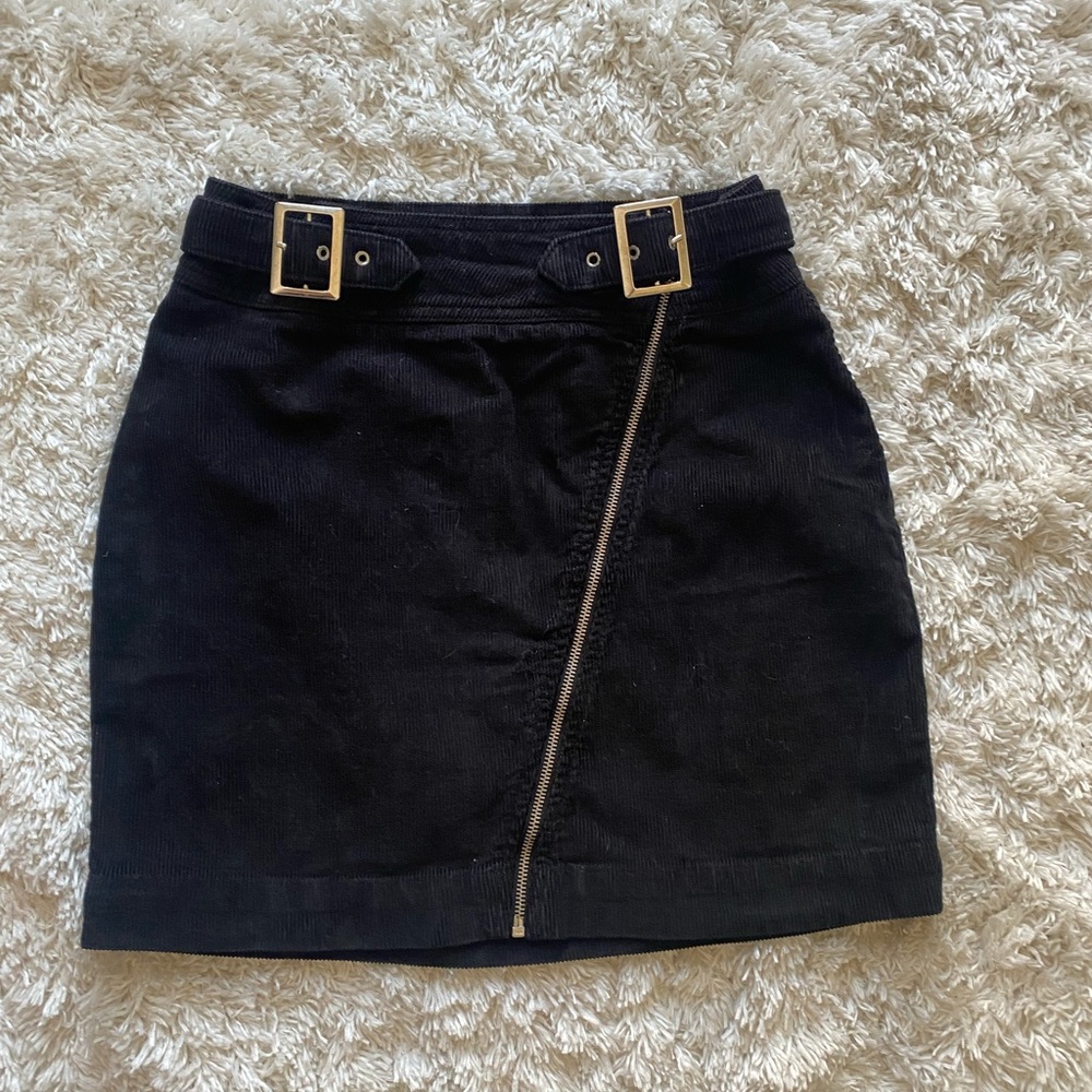 Urban Outfitters Black Corduroy Asymmetrical Zip Mini Skirt
